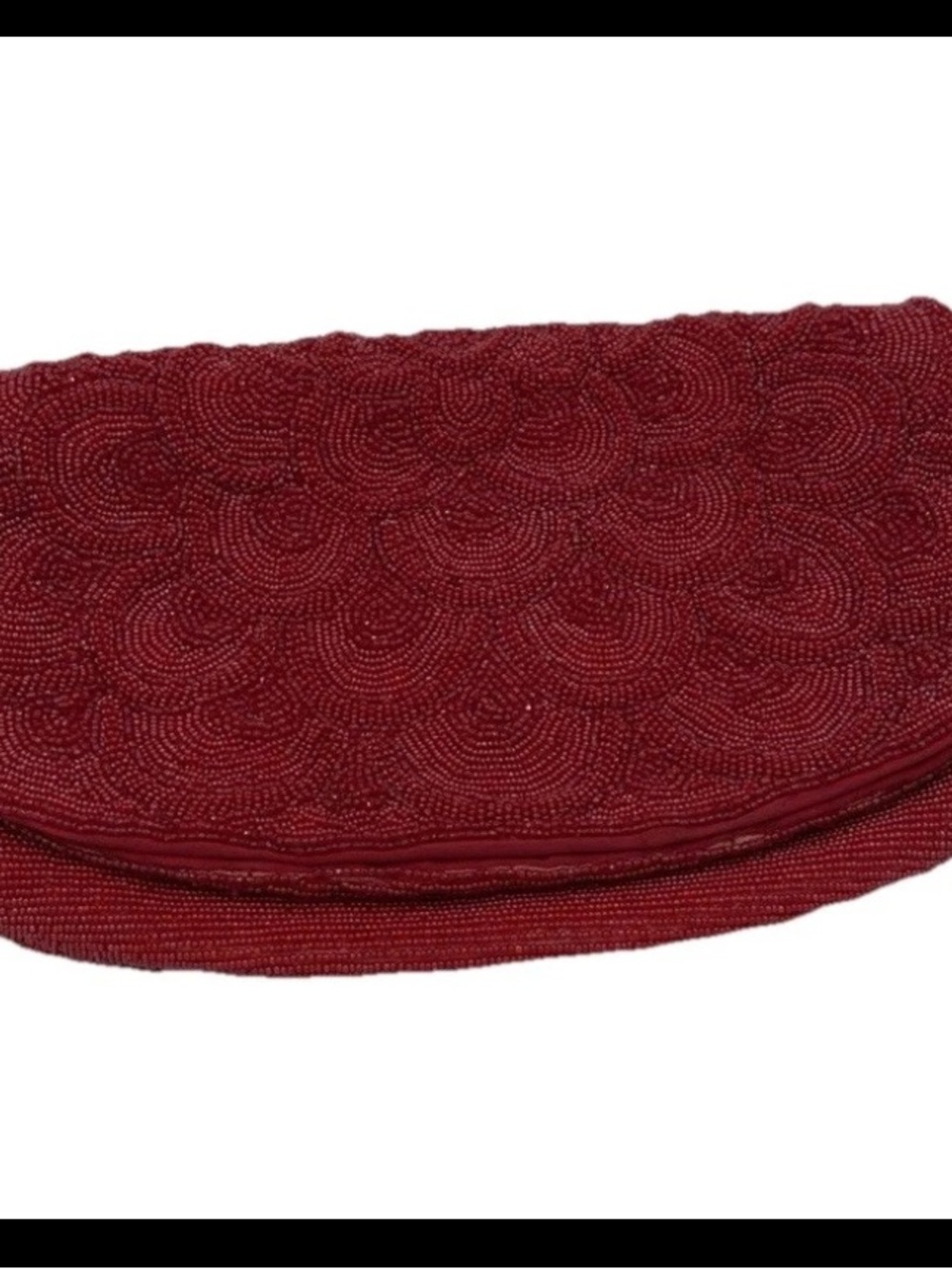 Vintage MCM Hand Beaded Red Fold Over Clutch Bag + Coin Purse ~ Made In France
